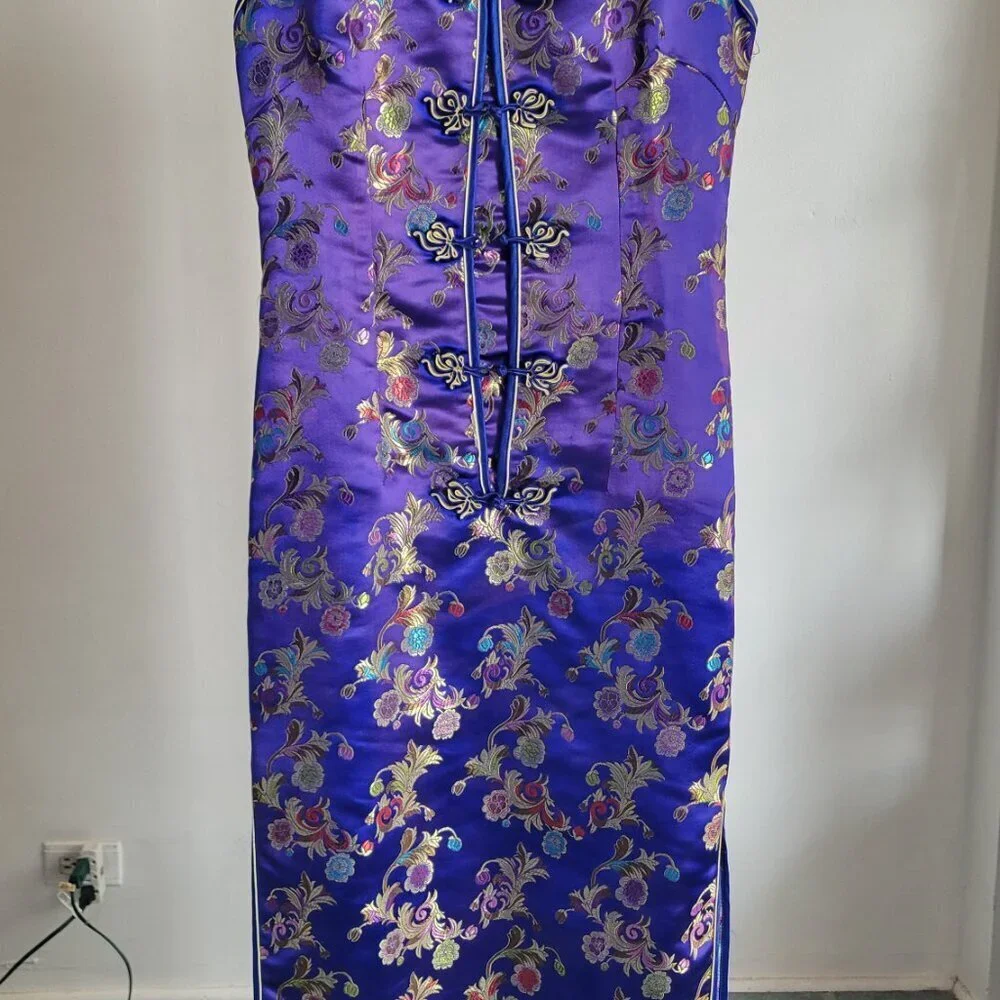 Tangyi Vintage Asian/Japanese Custom-made Floral Purple Dress (Size: S)